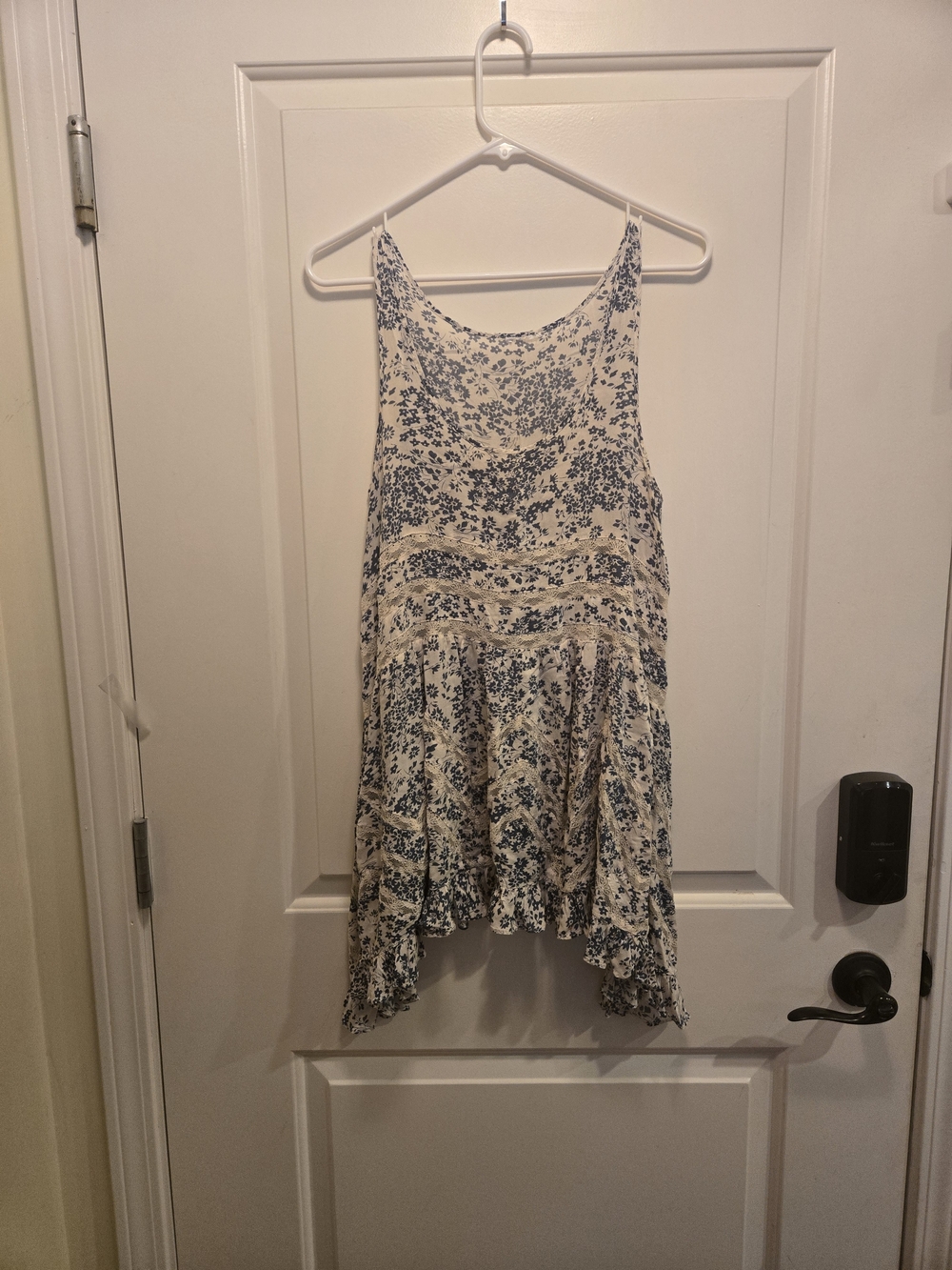 Free People Tag Cut Off Cream & Navy Floral Asymmetrical Sundress